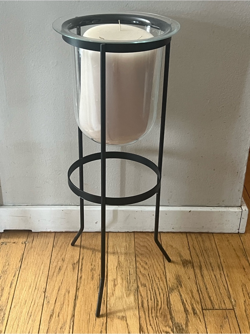 PartyLite Vintage Retired Floor Hurricane Candle Holder Black Metal Glass 28”